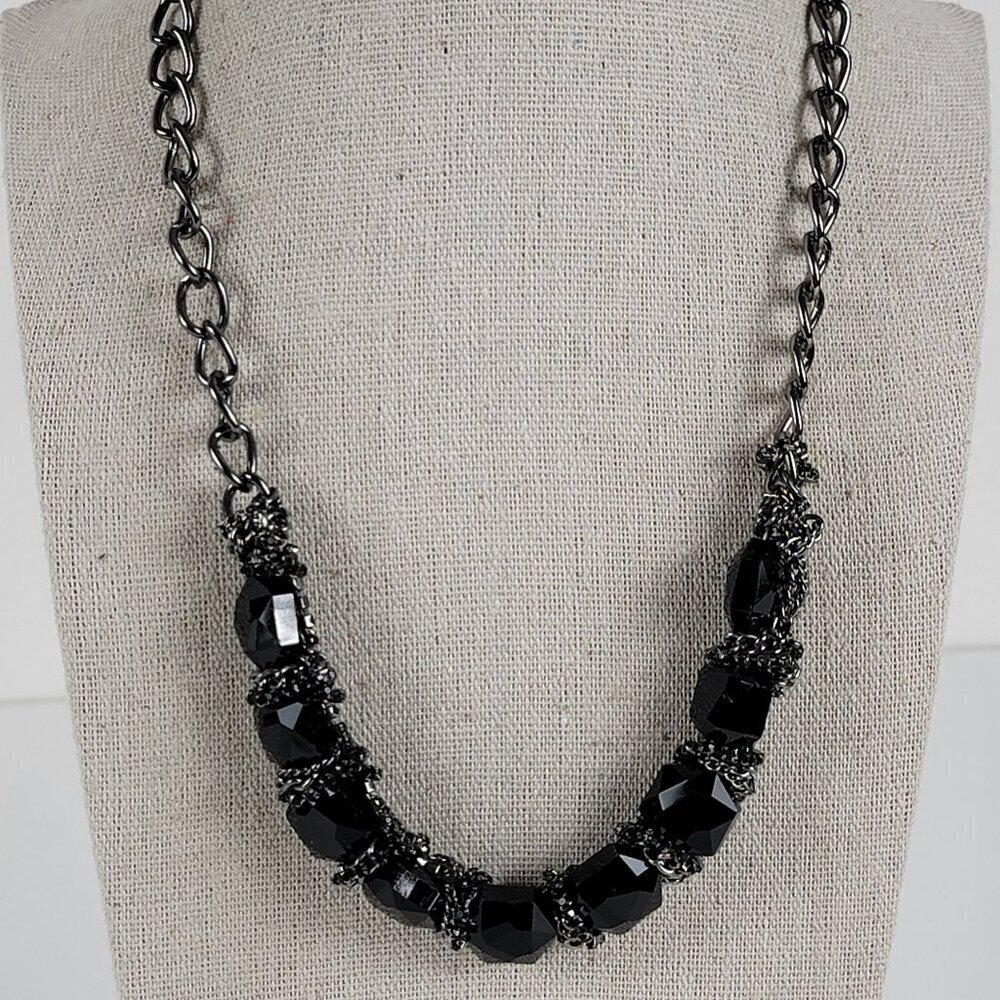 Vera Wang Black Rhinestone Gunmetal-Tone Necklace 22" Lobster Clasp